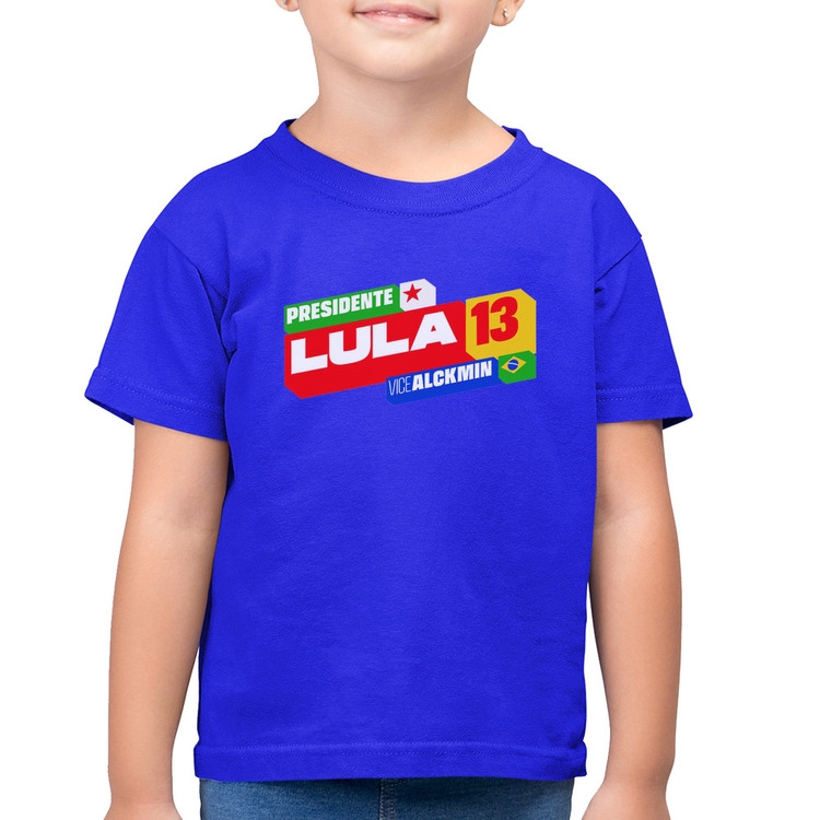 Camiseta Algodão Infantil Presidente Lula 13 PT 2026 - Azul Royal