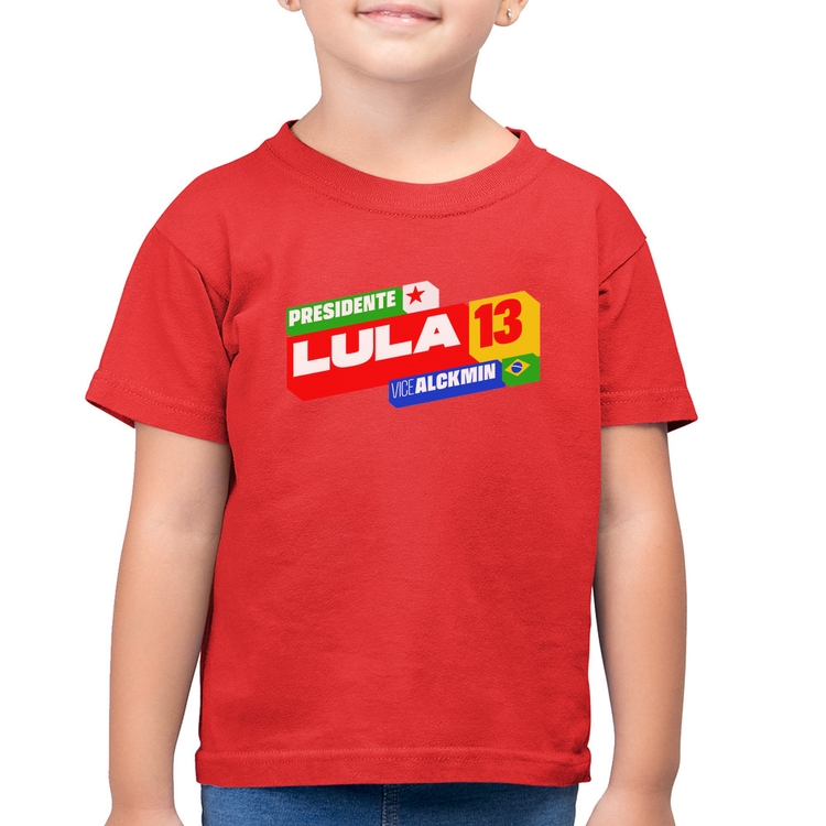 Camiseta Algodão Infantil Presidente Lula 13 PT 2026 - Vermelha