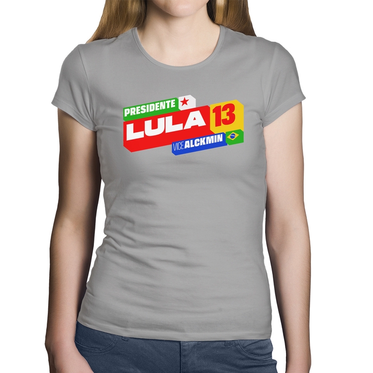 Baby Look Algodão Presidente Lula 13 PT 2026 - Cinza