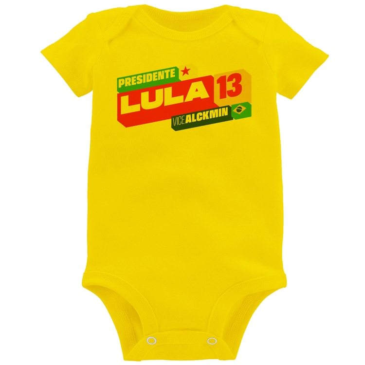 Body Bebê Presidente Lula 13 PT 2026 - Amarelo