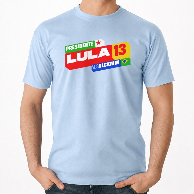 Camiseta Algodão Presidente Lula 13 PT 2026 - Azul Bebê