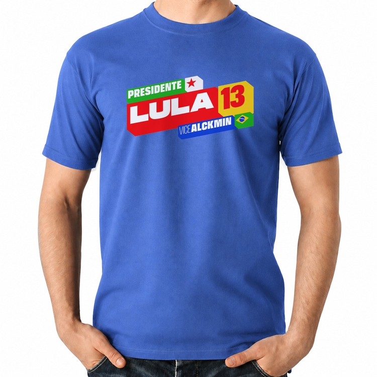 Camiseta Algodão Presidente Lula 13 PT 2026 - Azul Royal