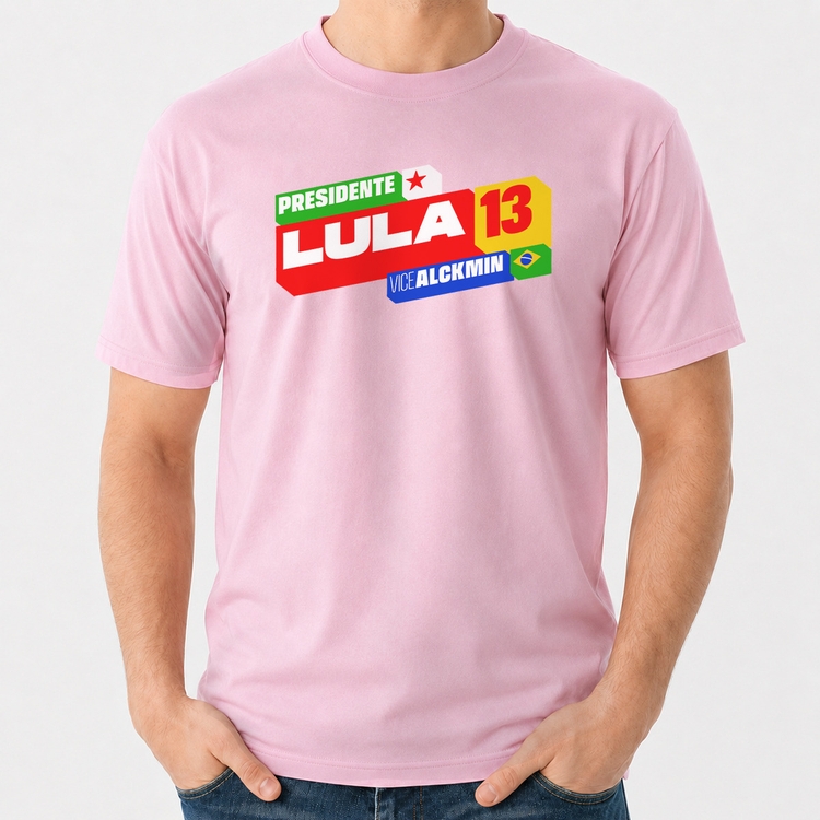 Camiseta Algodão Presidente Lula 13 PT 2026 - Rosa Bebê