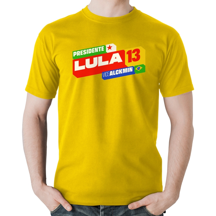 Camiseta Algodão Presidente Lula 13 PT 2026 - Amarela