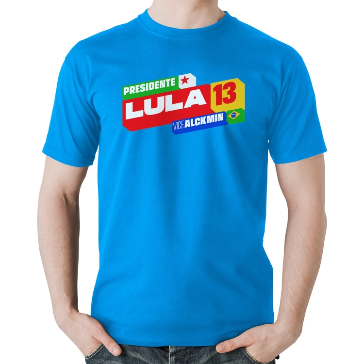 Camiseta Algodão Presidente Lula 13 PT 2026 - Azul