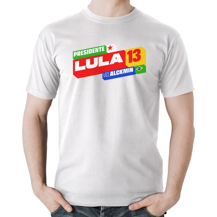 Camiseta Algodão Presidente Lula 13 PT 2026 - Branca