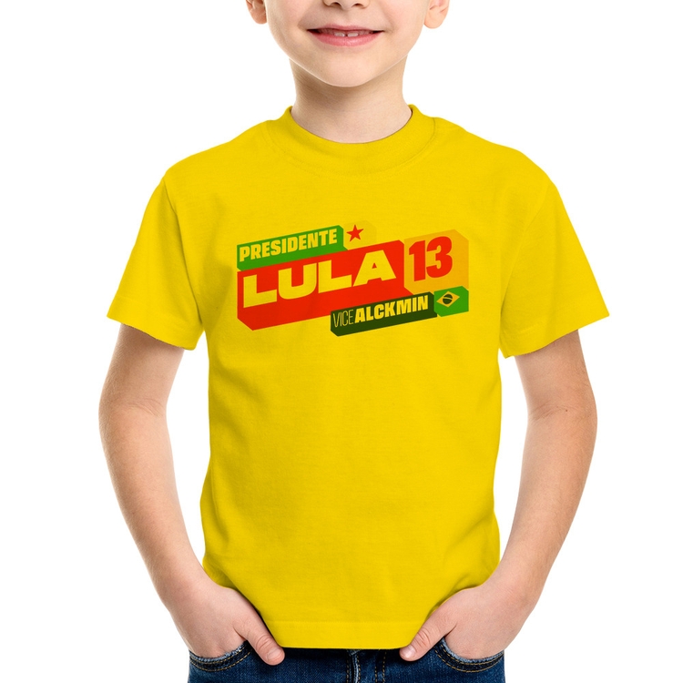 Camiseta Infantil Presidente Lula 13 PT 2026 - Amarela
