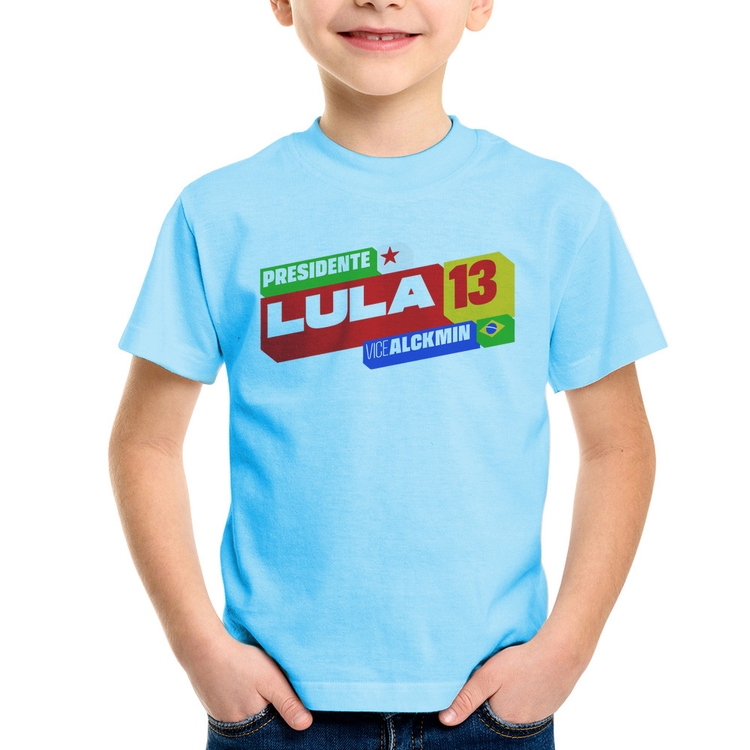 Camiseta Infantil Presidente Lula 13 PT 2026 - Azul Bebê