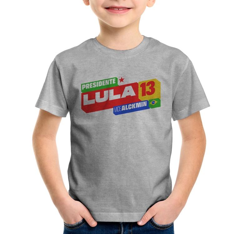 Camiseta Infantil Presidente Lula 13 PT 2026 - Cinza