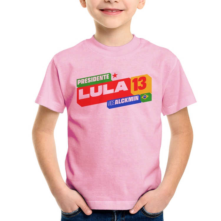 Camiseta Infantil Presidente Lula 13 PT 2026 - Rosa Bebê