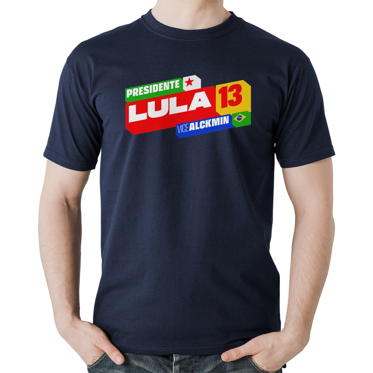 Camiseta Algodão Presidente Lula 13 PT 2026 - Marinho