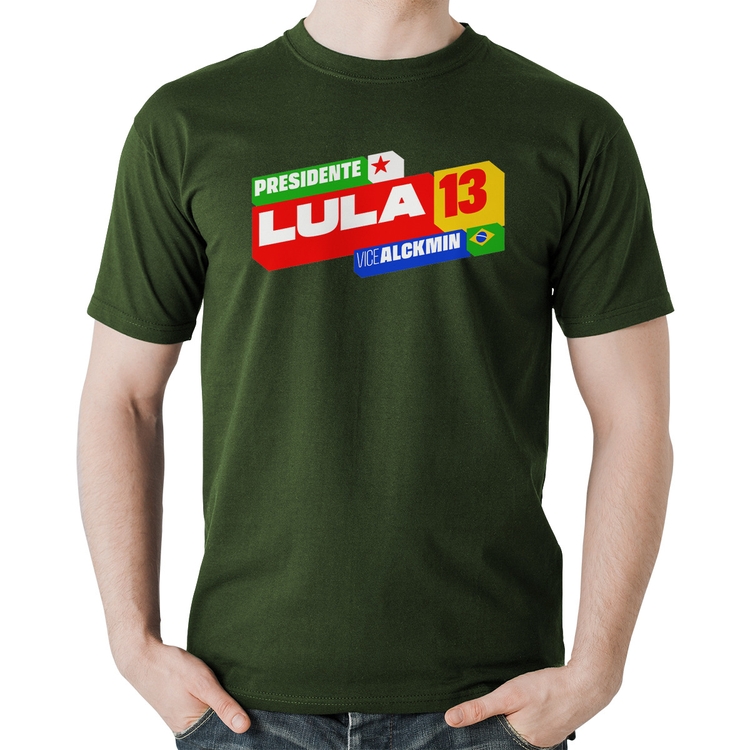 Camiseta Algodão Presidente Lula 13 PT 2026 - Musgo