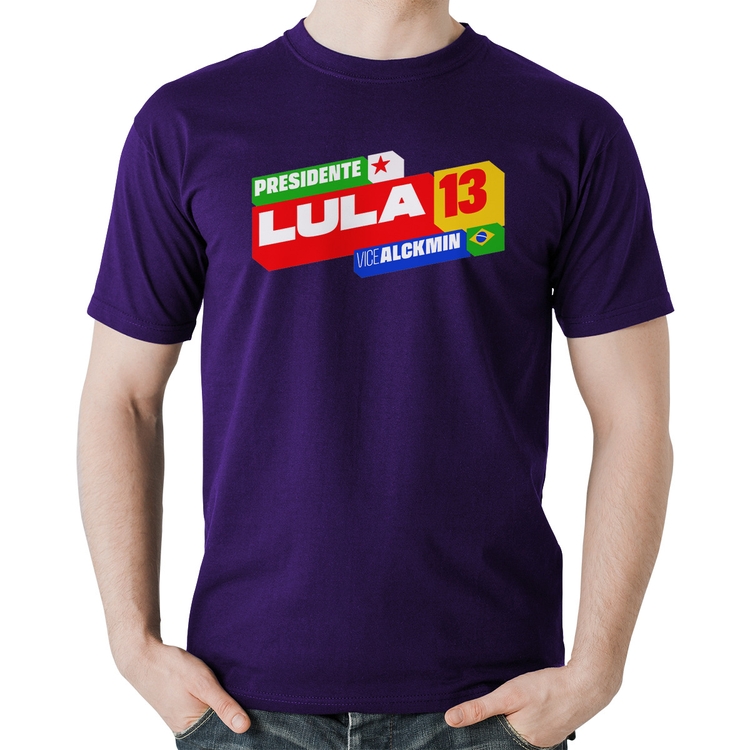 Camiseta Algodão Presidente Lula 13 PT 2026 - Roxa