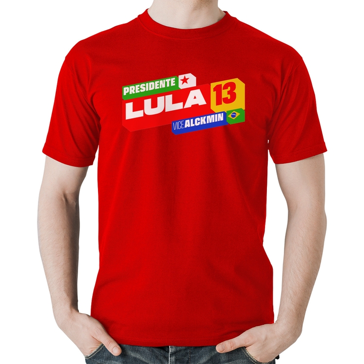 Camiseta Algodão Presidente Lula 13 PT 2026 - Vermelha