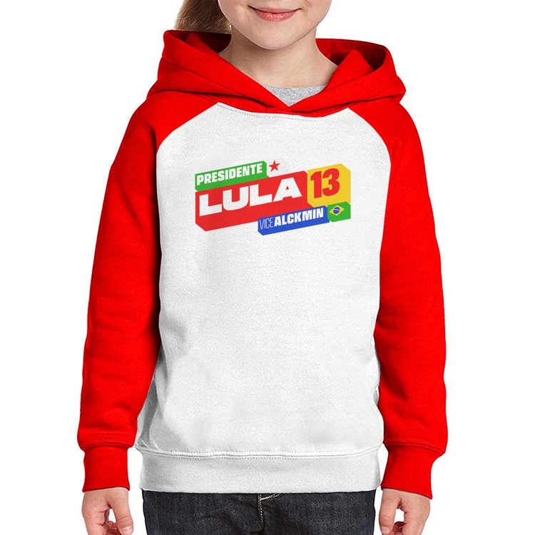 Moletom Infantil Presidente Lula 13 PT 2026 - Branco/Vermelho