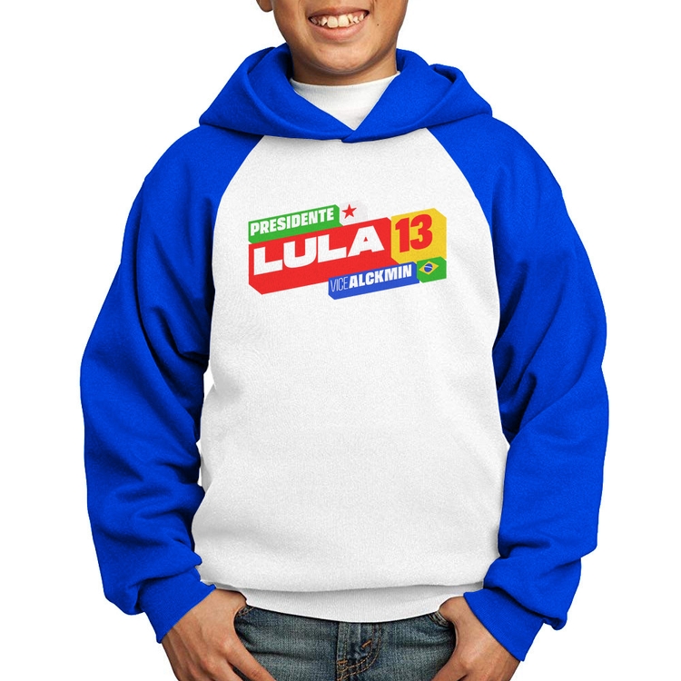 Moletom Infantil Presidente Lula 13 PT 2026 - Branco/Azul