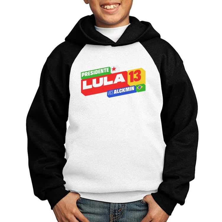 Moletom Infantil Presidente Lula 13 PT 2026 - Branco/Preto