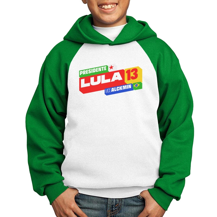 Moletom Infantil Presidente Lula 13 PT 2026 - Branco/Verde