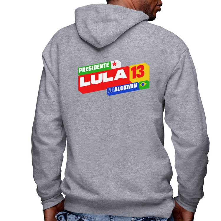 Blusa Moletom Presidente Lula 13 PT 2026 Masculina com Capuz e Zíper - Mescla