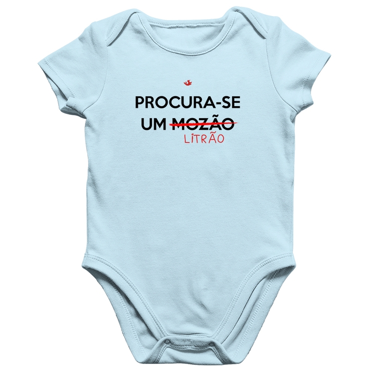 Body Bebê Algodão Procura-se um Litrão - Azul Bebê