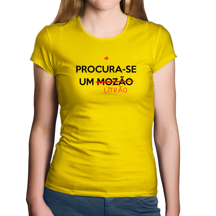 Baby Look Algodão Procura-se um Litrão - Amarela