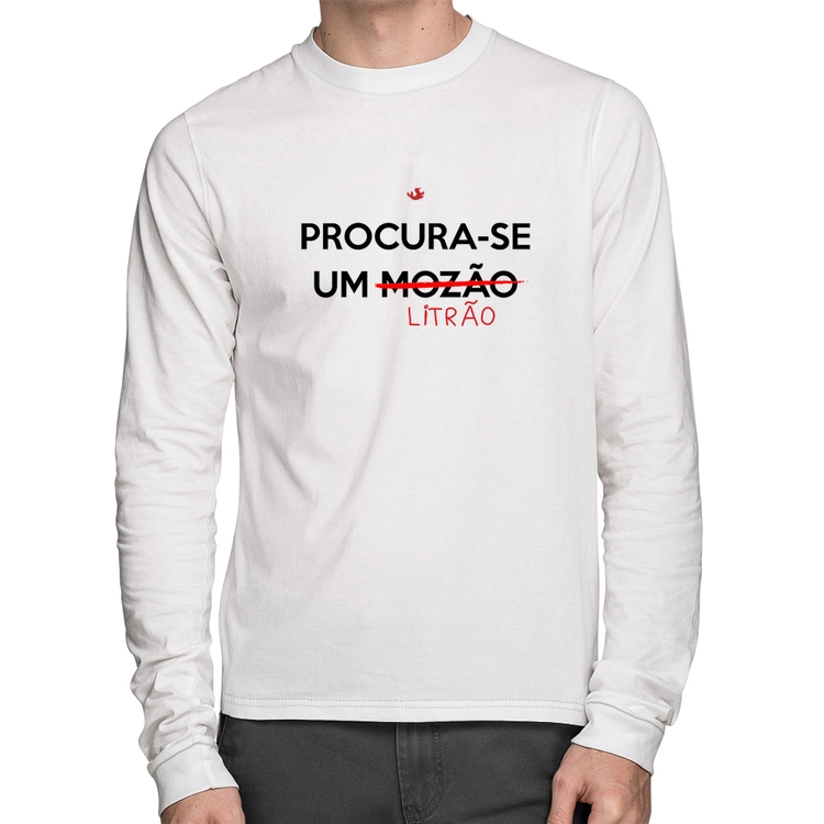 Camiseta Algodão Procura-se um Litrão Manga Longa - Branca