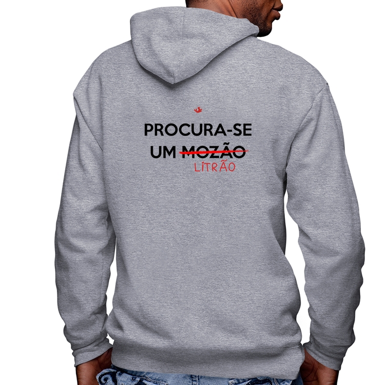 Blusa Moletom Procura-se um Litrão Masculina com Capuz e Zíper - Mescla