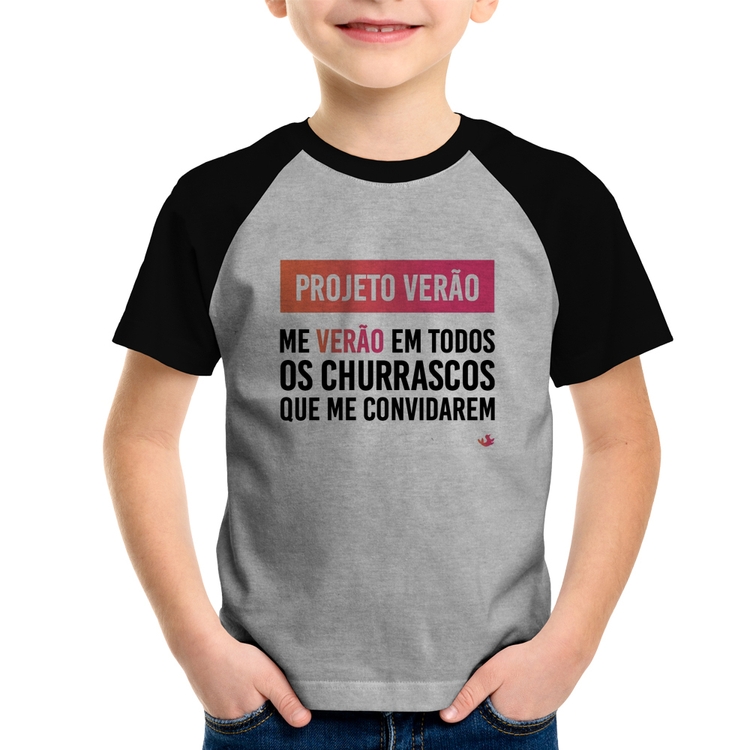 Camiseta Raglan Infantil Projeto Verão - Cinza/Preto