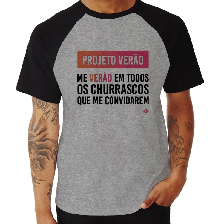 Camiseta Raglan Projeto Verão - Cinza/Preto