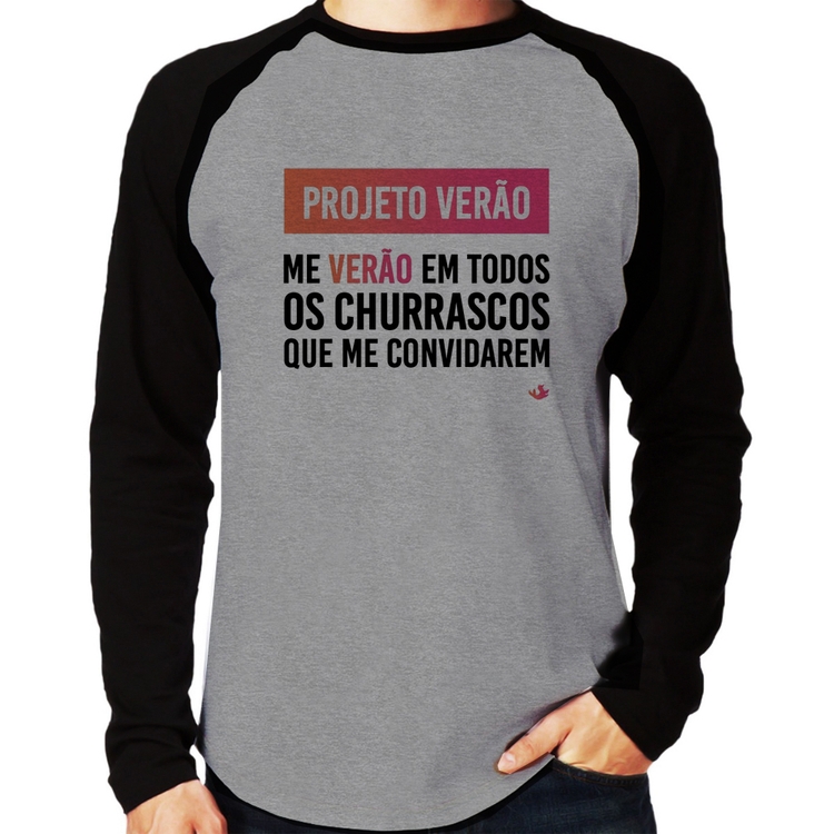 Camiseta Raglan Projeto Verão Manga Longa - Cinza/Preto