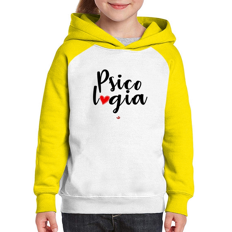Moletom Infantil Psicologia por amor - Branco/Amarelo