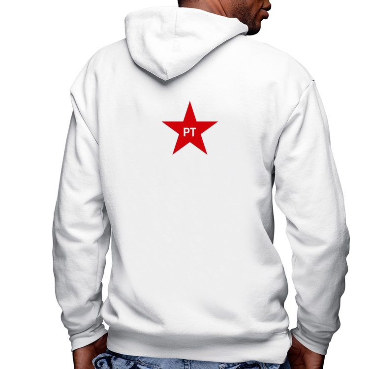 Blusa Moletom PT - Lula Masculina com Capuz e Zíper - Branca
