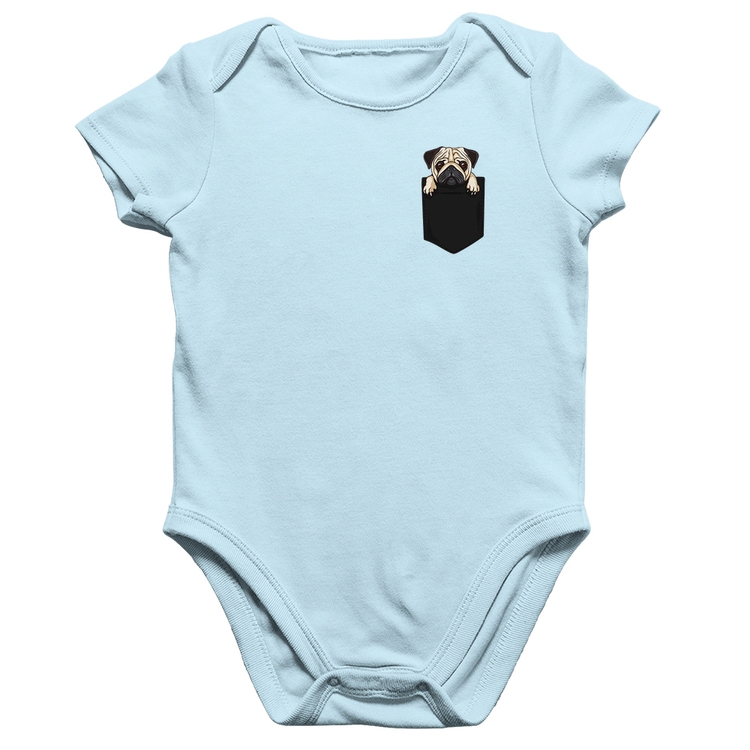 Body Bebê Algodão PUG de Bolso - Azul Bebê