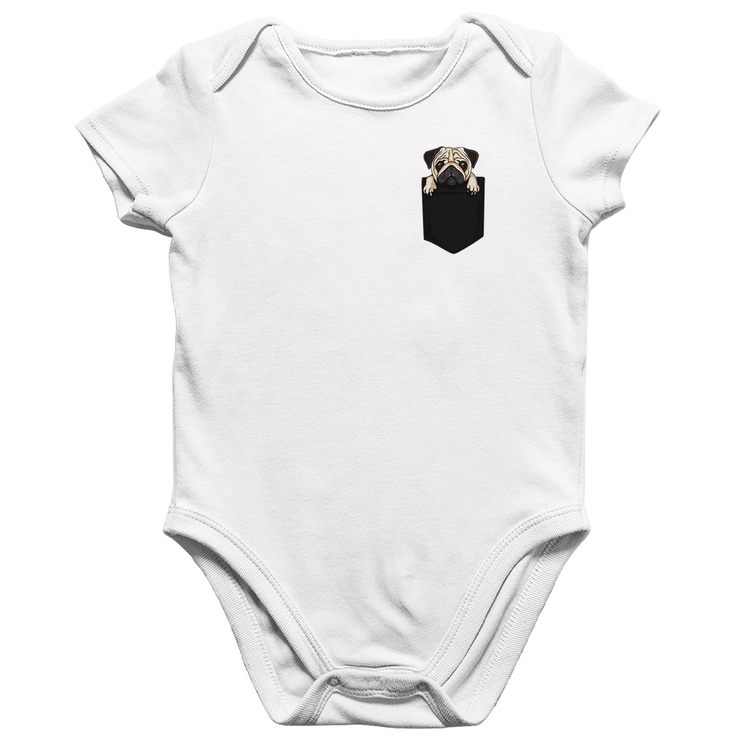 Body Bebê Algodão PUG de Bolso - Branco