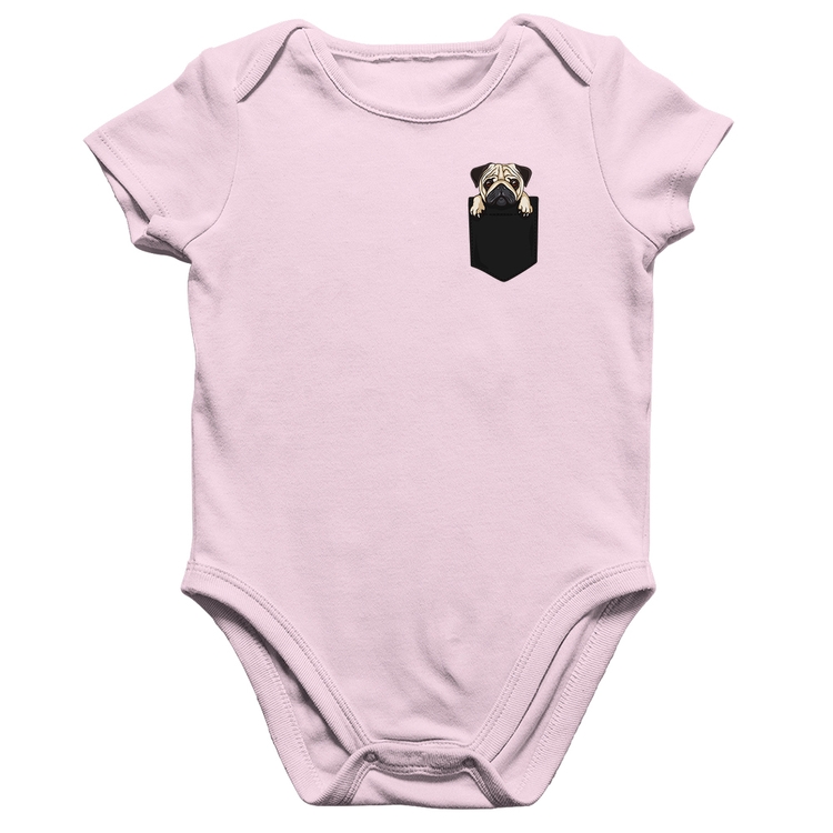 Body Bebê Algodão PUG de Bolso - Rosa Bebê