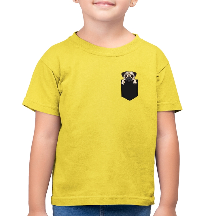 Camiseta Algodão Infantil PUG de Bolso - Amarelo Canário