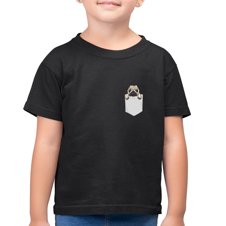 Camiseta Algodão Infantil PUG de Bolso