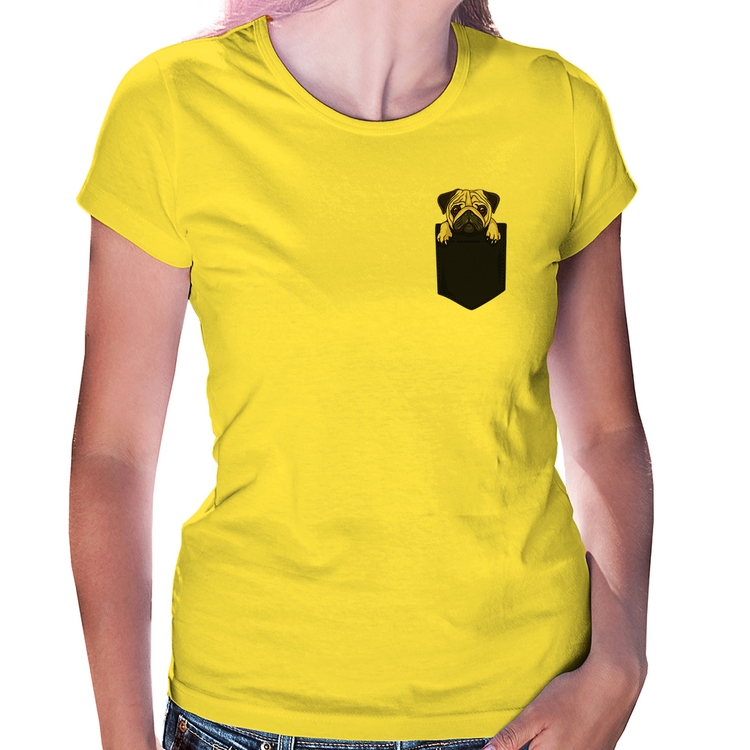 Baby Look PUG de Bolso - Amarela