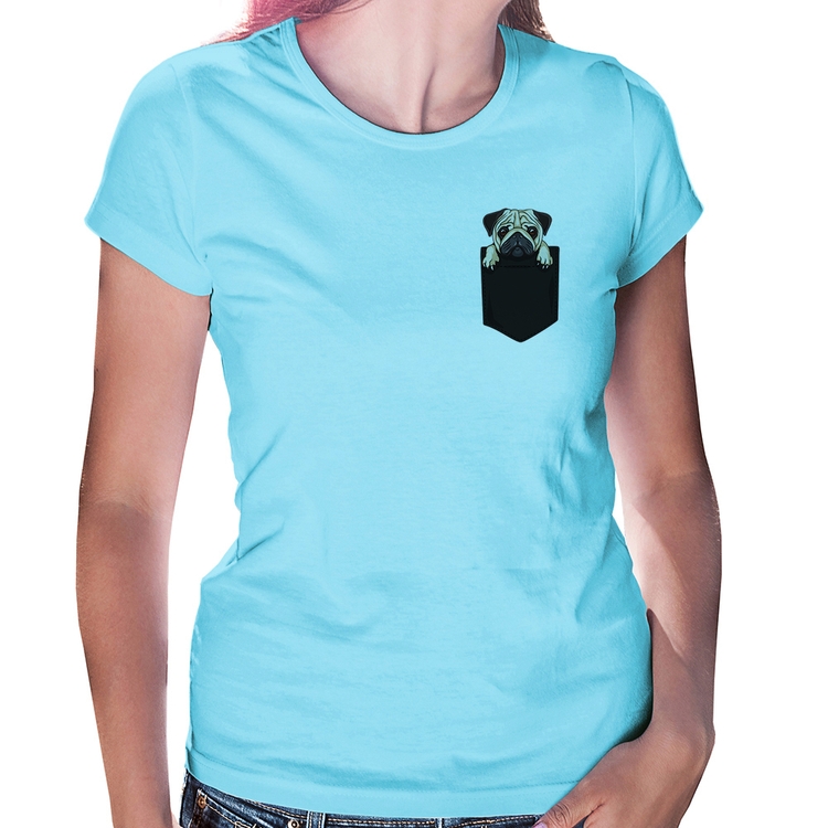 Baby Look PUG de Bolso - Azul Bebê