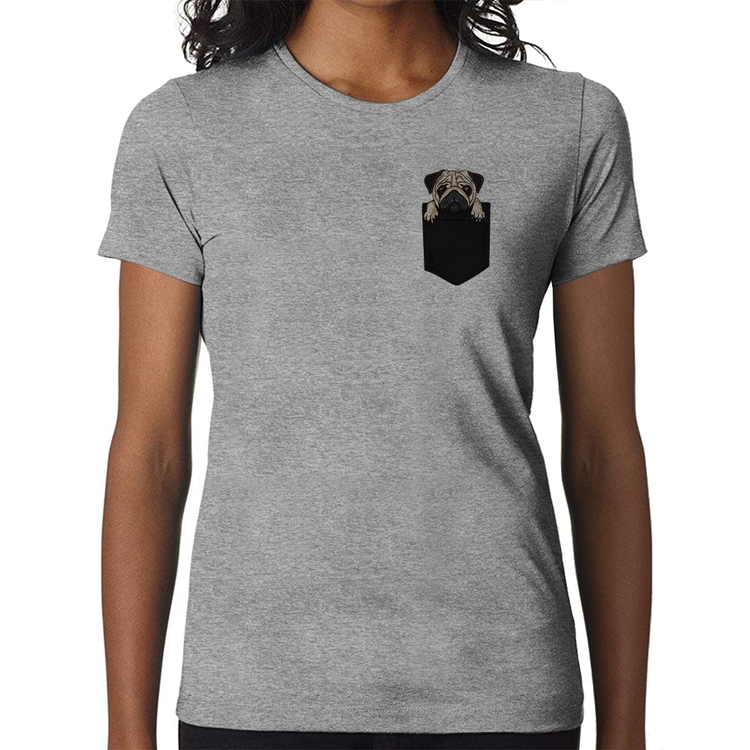 Baby Look PUG de Bolso - Cinza