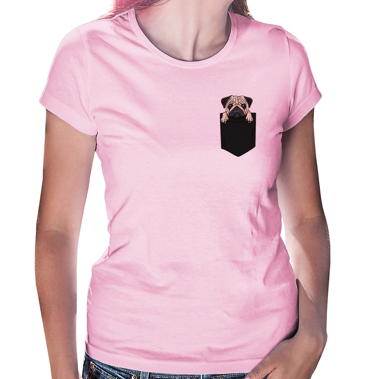 Baby Look PUG de Bolso - Rosa Bebê