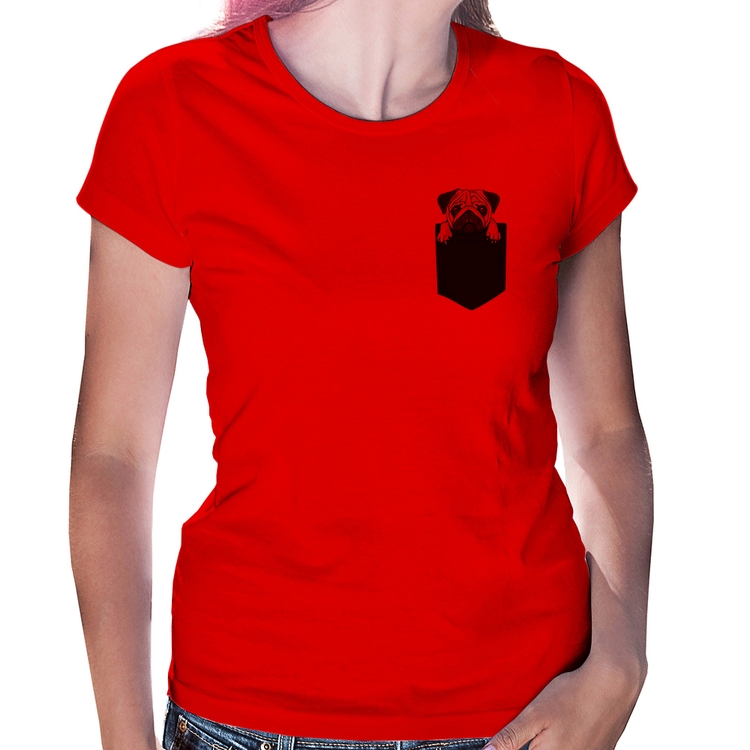 Baby Look PUG de Bolso - Vermelha