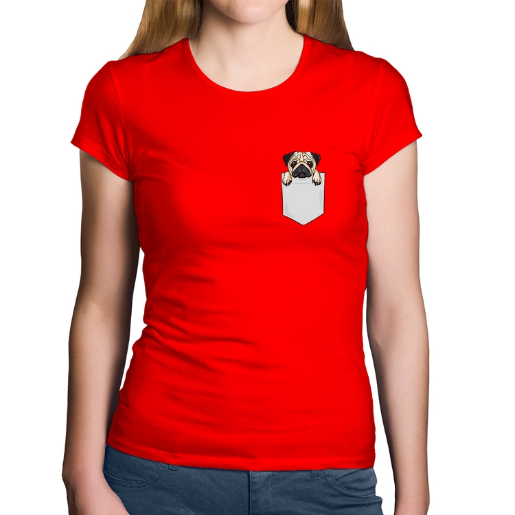 Baby Look Algodão PUG de Bolso - Vermelha