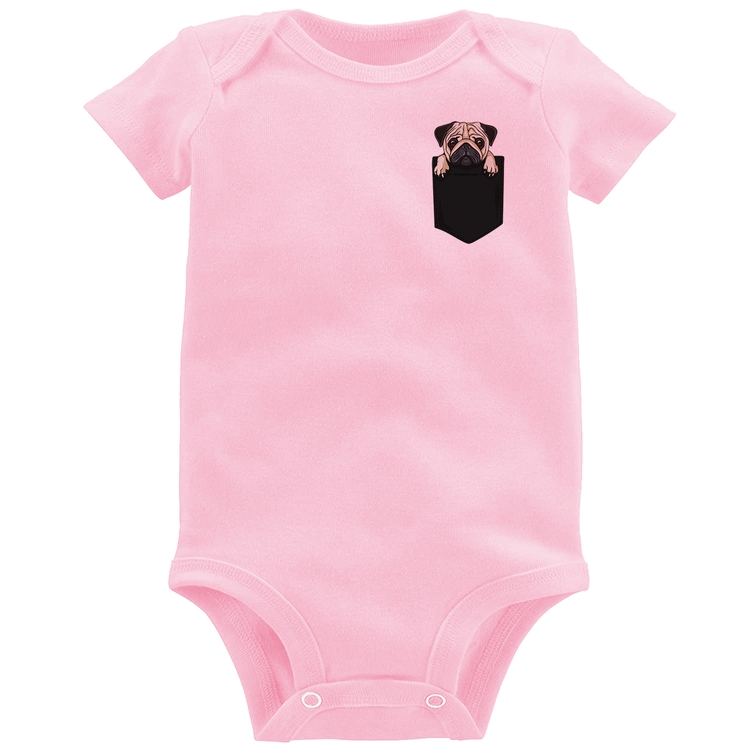 Body Bebê PUG de Bolso - Rosa Bebê