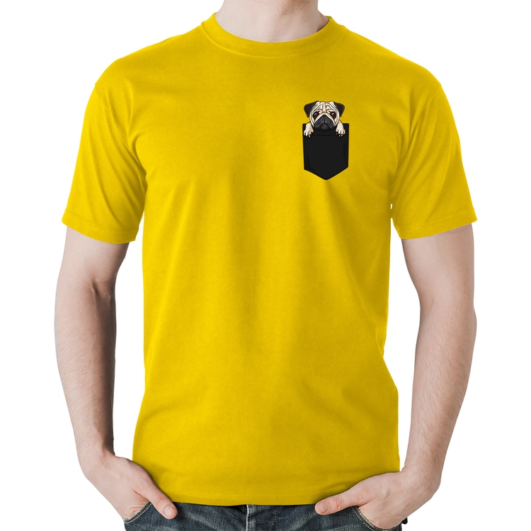 Camiseta Algodão PUG de Bolso - Amarela