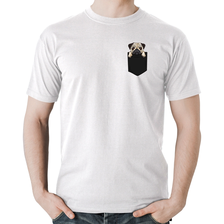 Camiseta Algodão PUG de Bolso - Branca