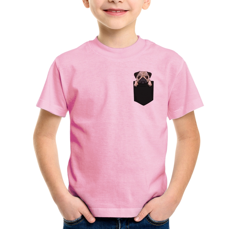 Camiseta Infantil PUG de Bolso - Rosa Bebê