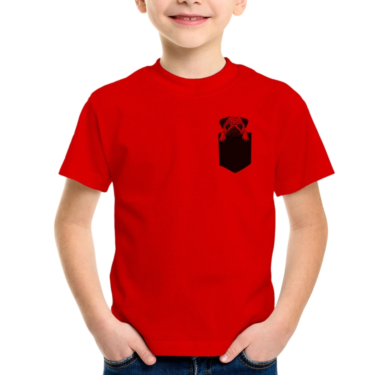 Camiseta Infantil PUG de Bolso - Vermelha