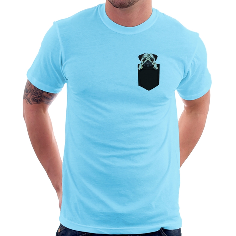 Camiseta PUG de Bolso - Azul Bebê