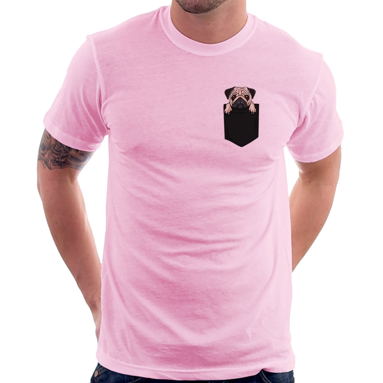 Camiseta PUG de Bolso - Rosa Bebê